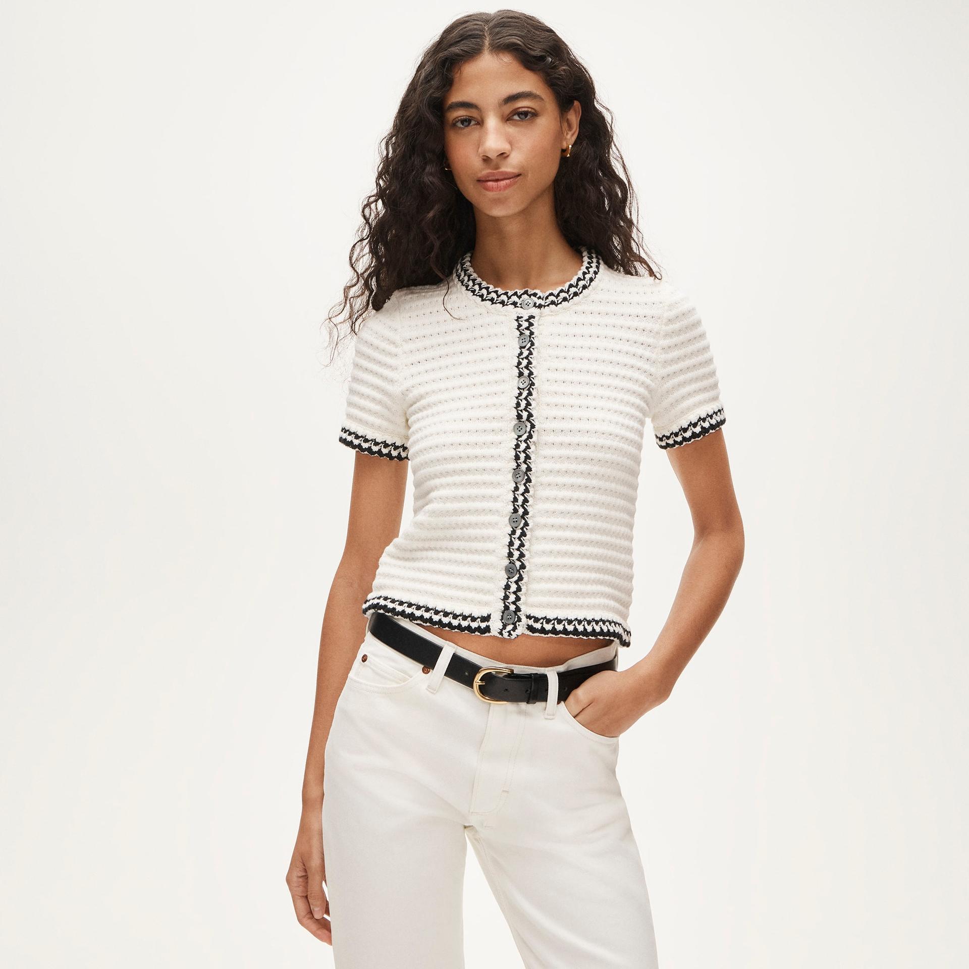 crochet short-sleeve cardigan in stripe