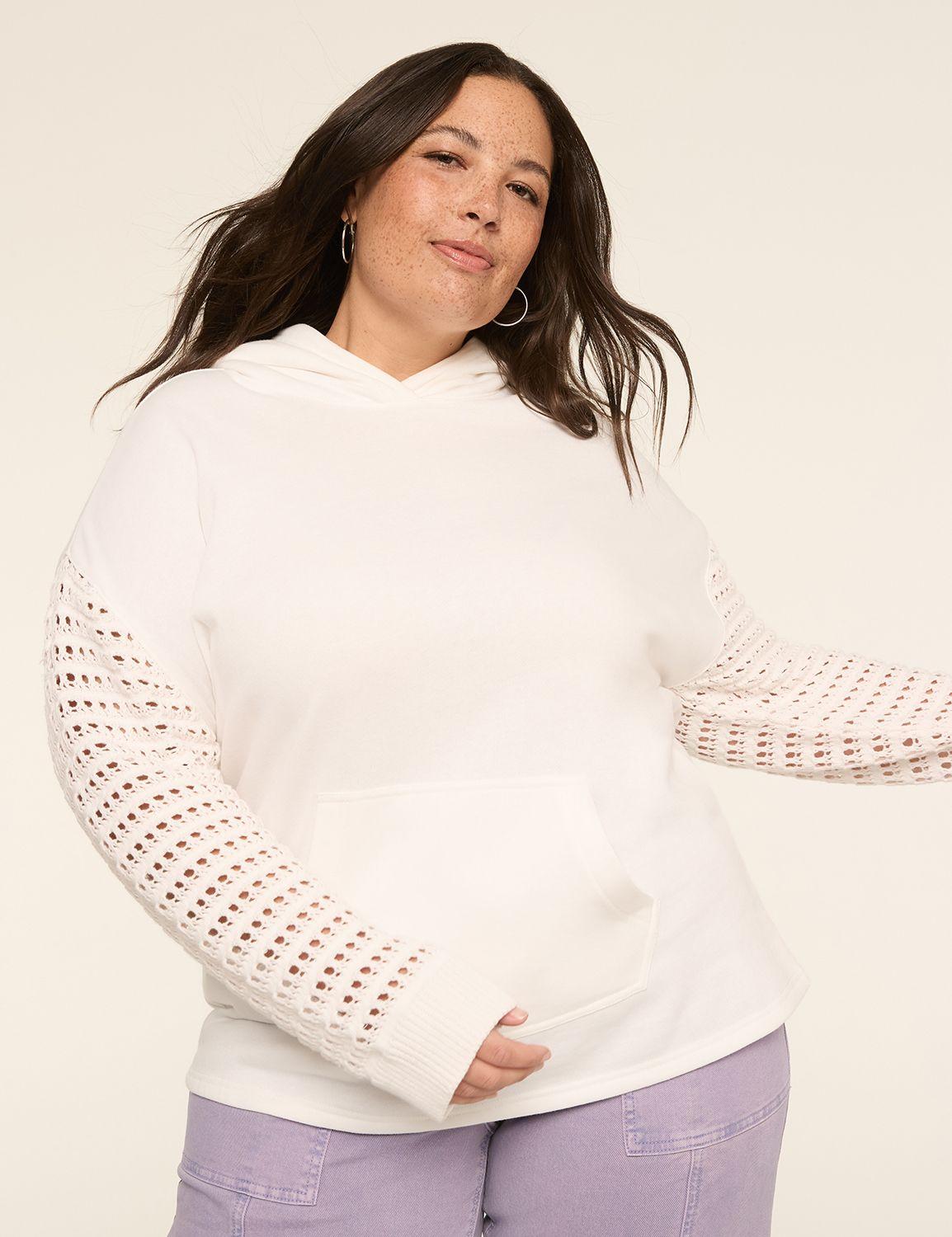 crochet-sleeve hoodie sweatshirt