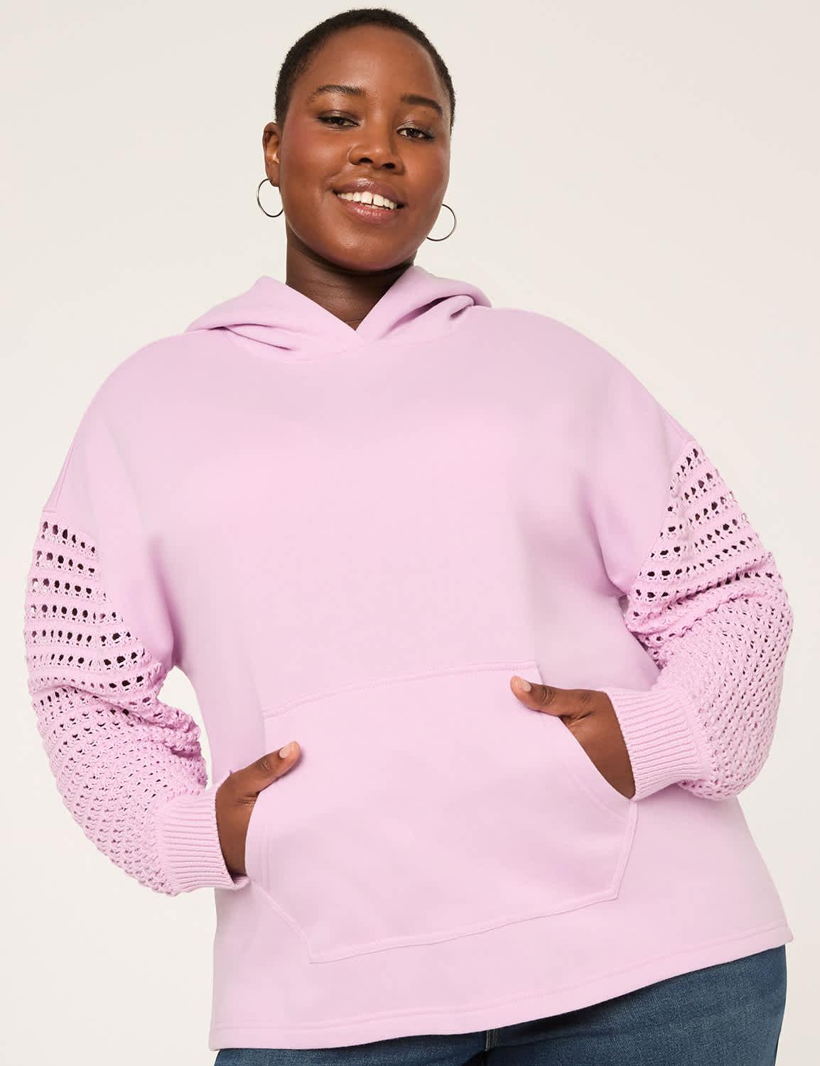 crochet-sleeve hoodie sweatshirt