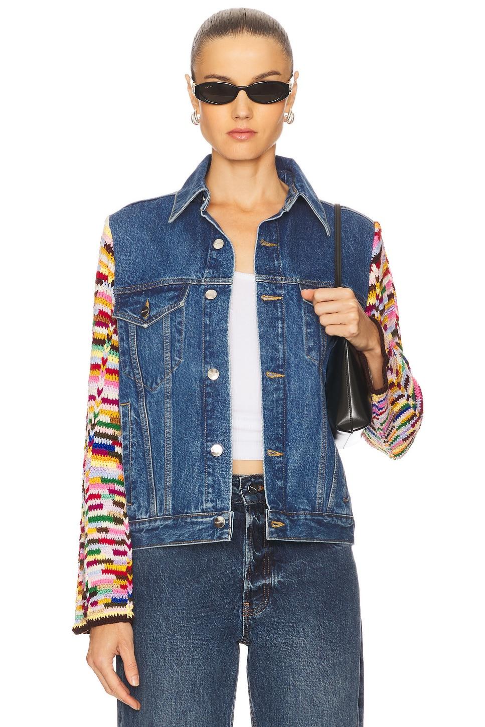 crochet sleeves denim jacket