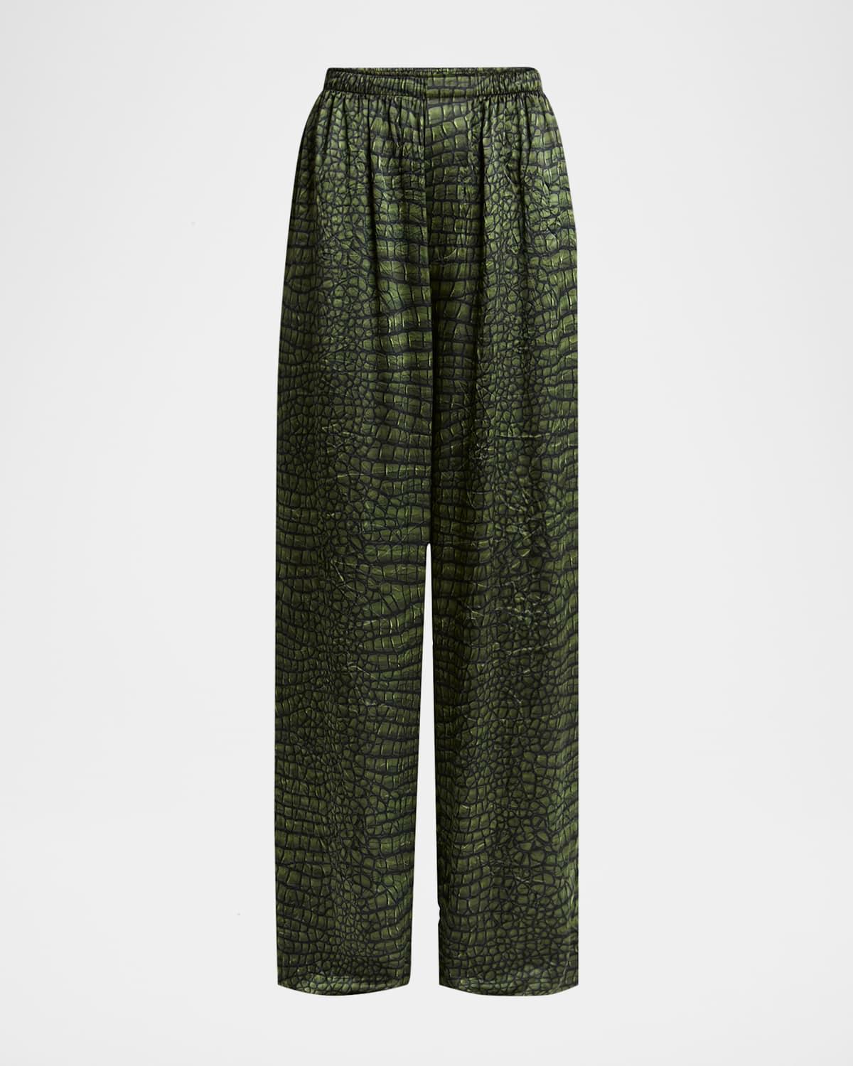 crocodile print silk satin pajama pants