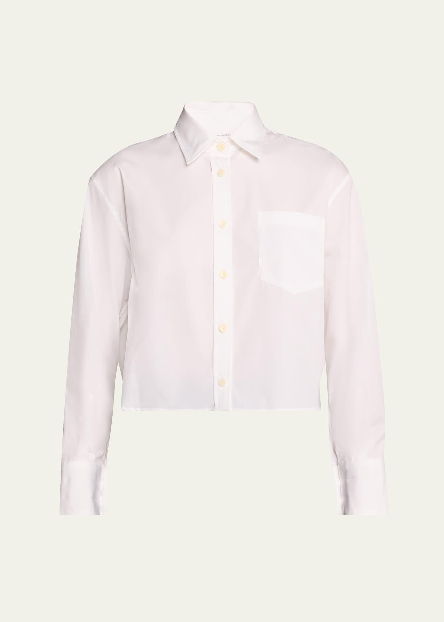cropped button down sateen shirt