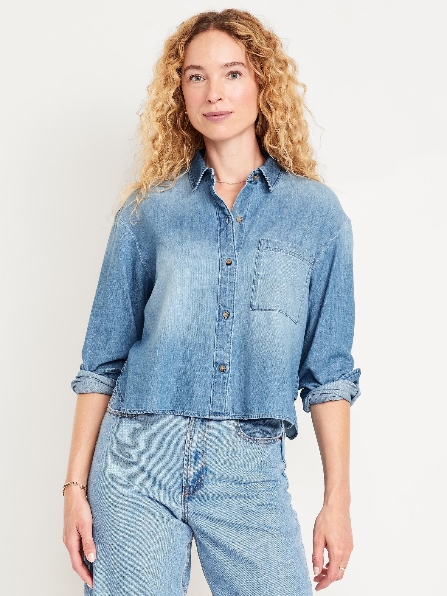 cropped button-down striped shirt