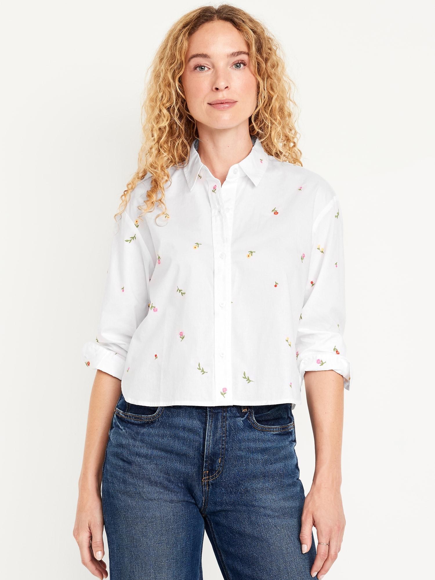 cropped button-down striped shirt