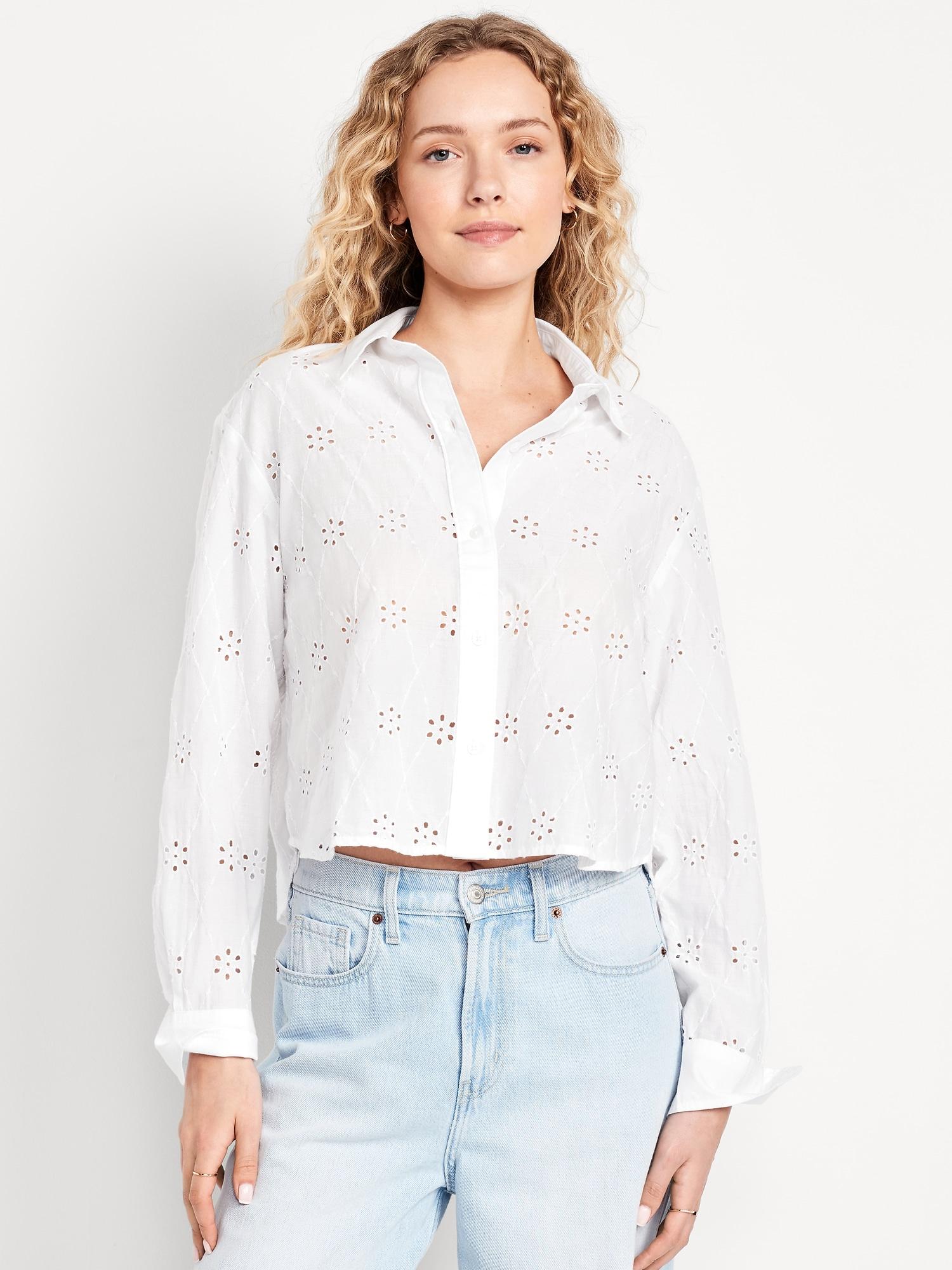 cropped button-down striped shirt