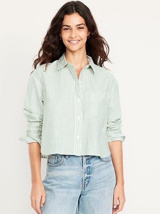 cropped button-down striped shirt
