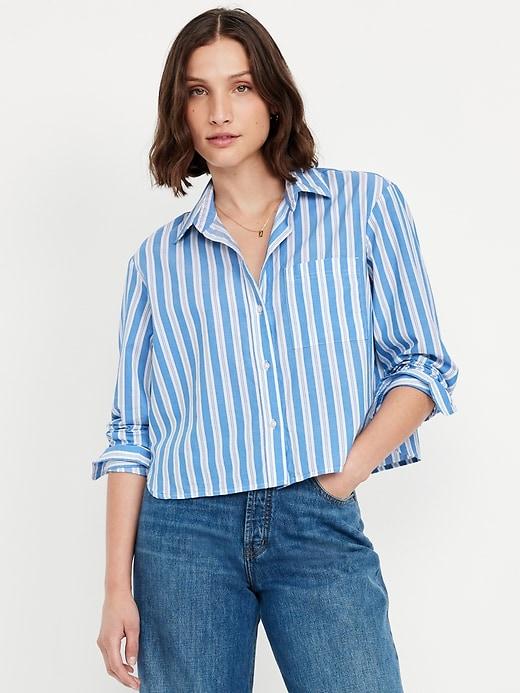 cropped button-down striped shirt