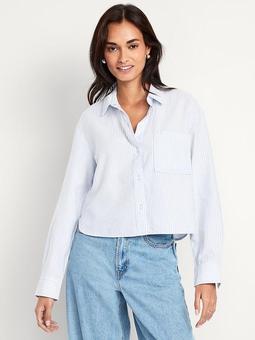 cropped button-down striped shirt