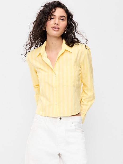 cropped button-down striped shirt