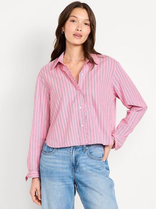 cropped button-down striped shirt