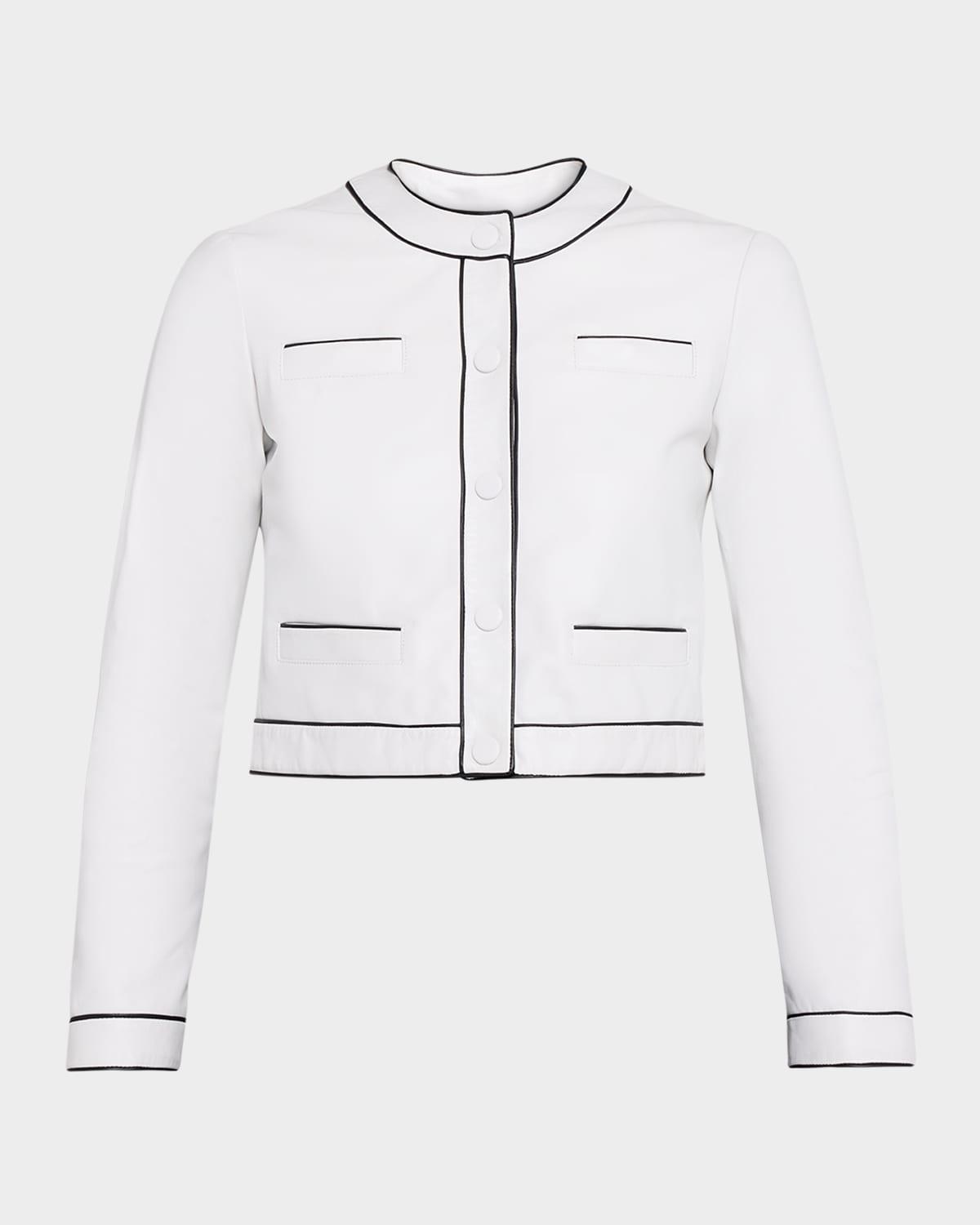 cropped contrast-trim leather jacket