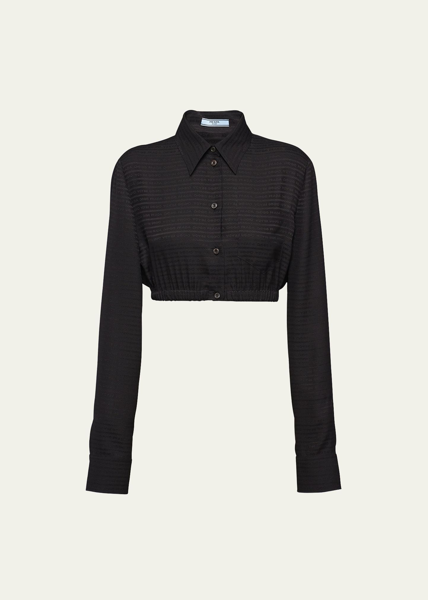 cropped crepe de chine silk logo blouse
