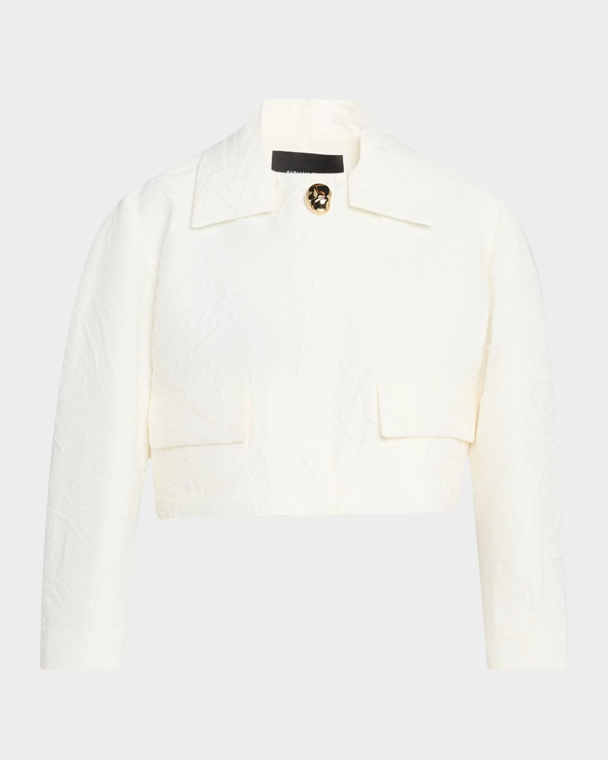 cropped crinkled wool jacquard jacket