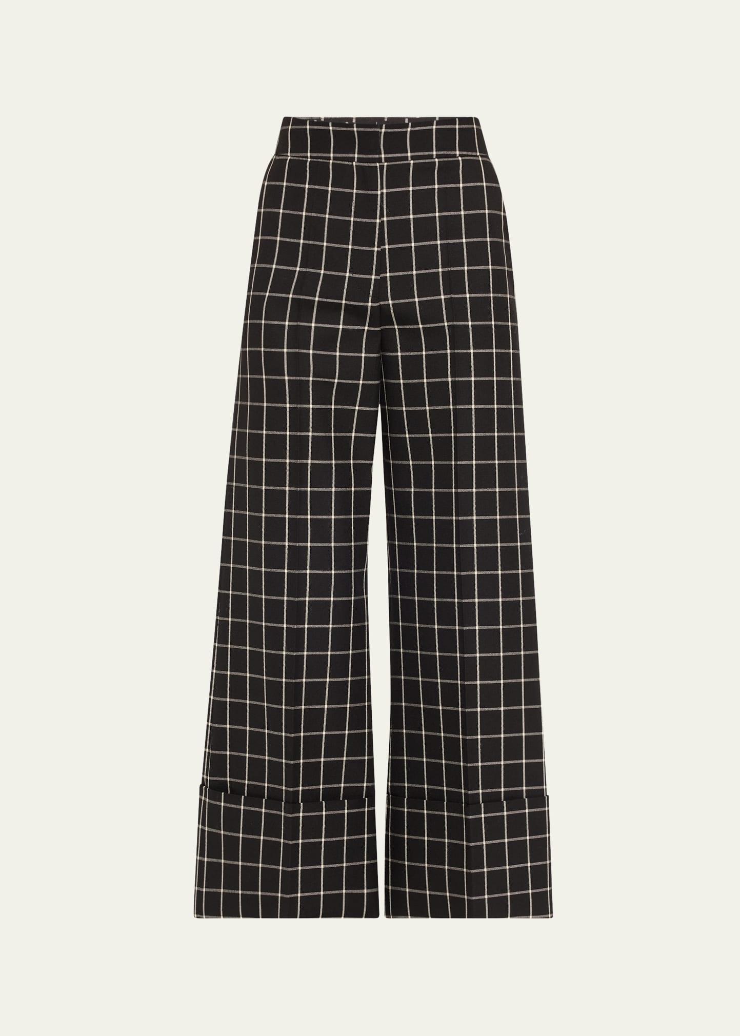 cropped cuffed check print wool trousers