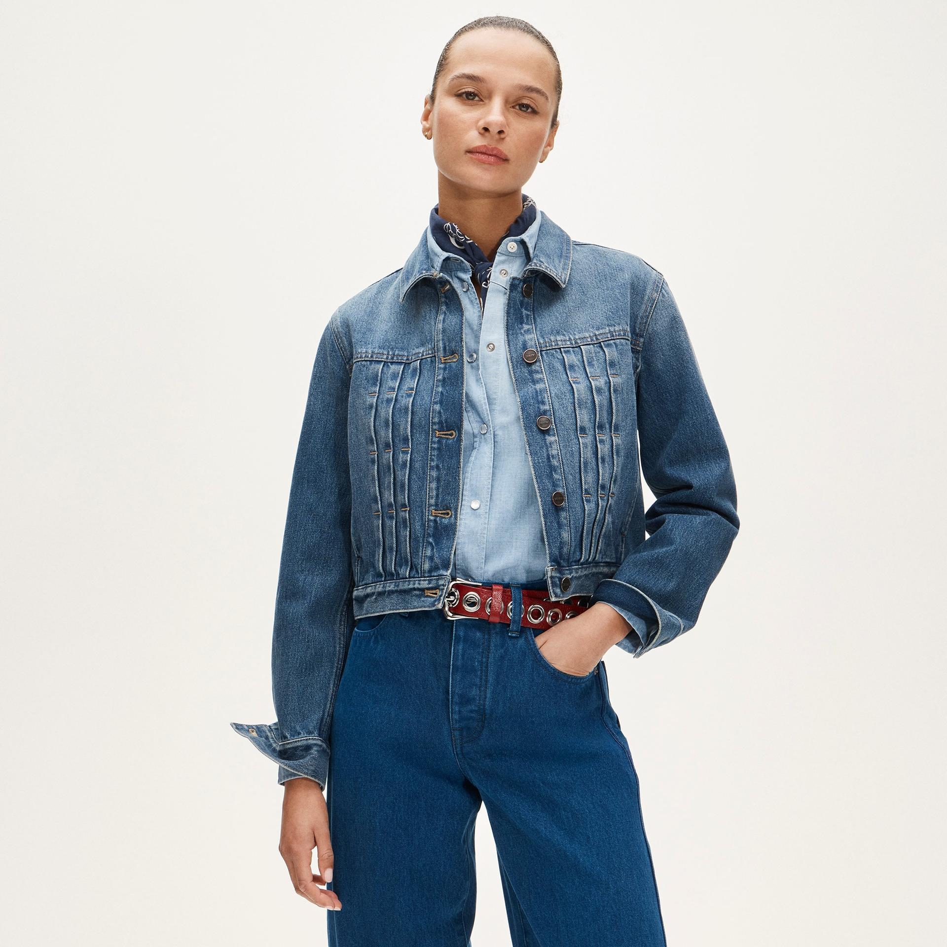 cropped denim jacket with pintucks