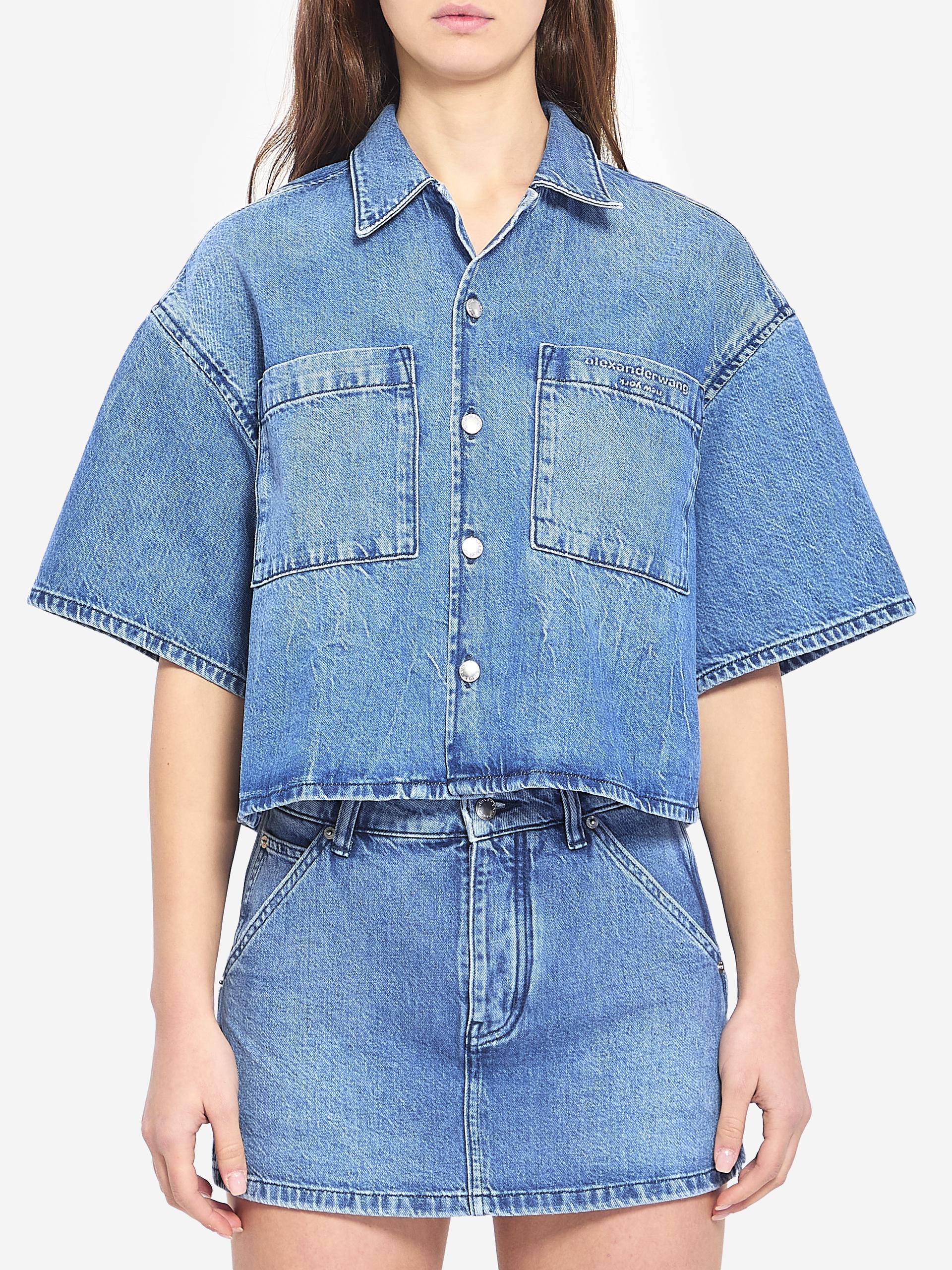 cropped denim shirt