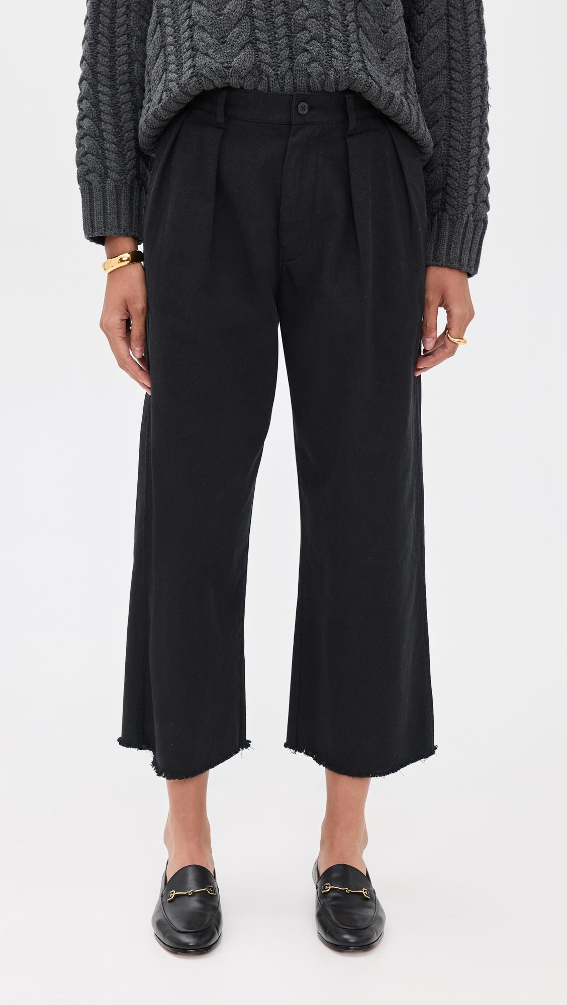 cropped double pleat wide leg chino pants