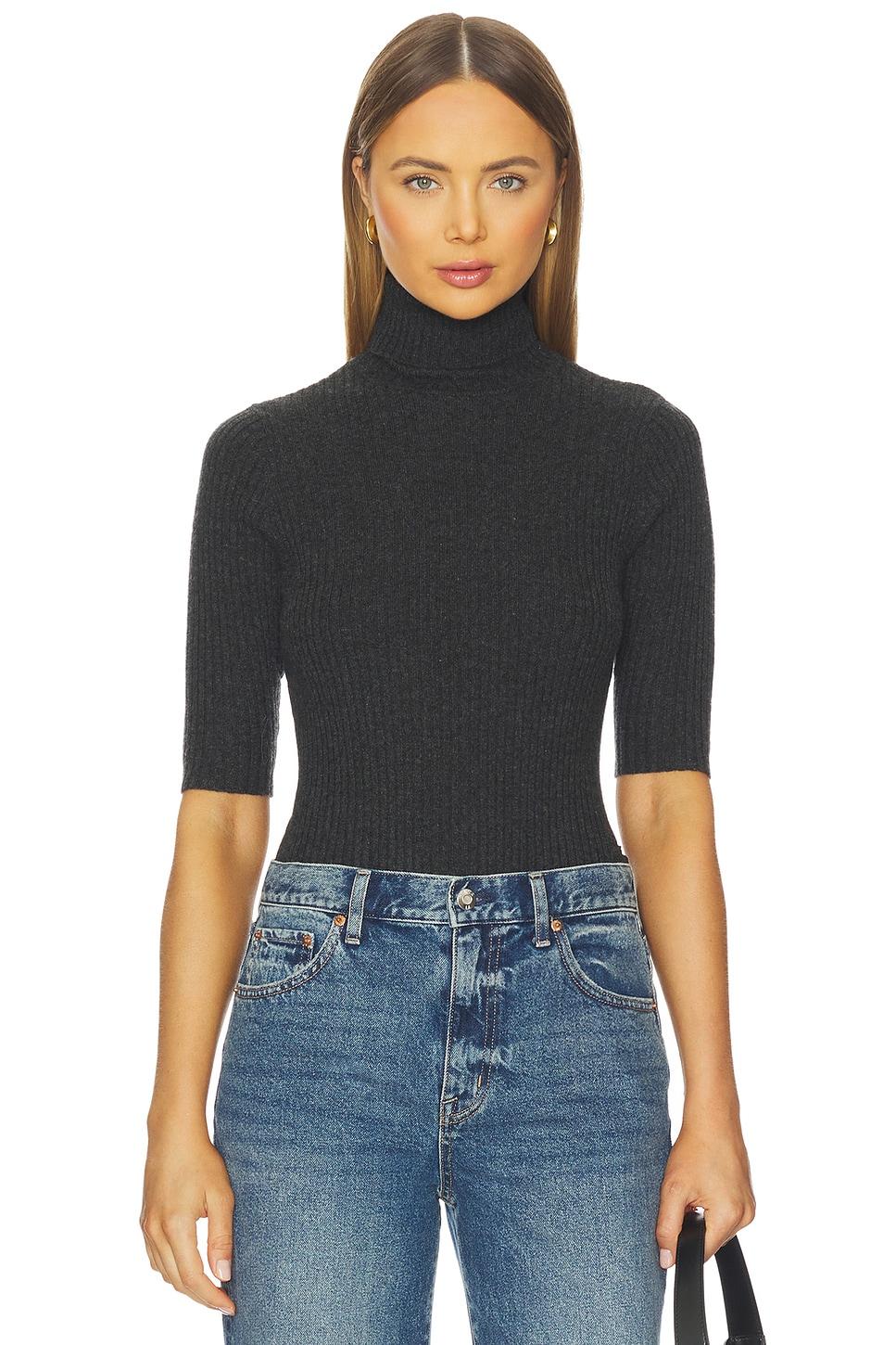 cropped elbow sleeve rib turtleneck top