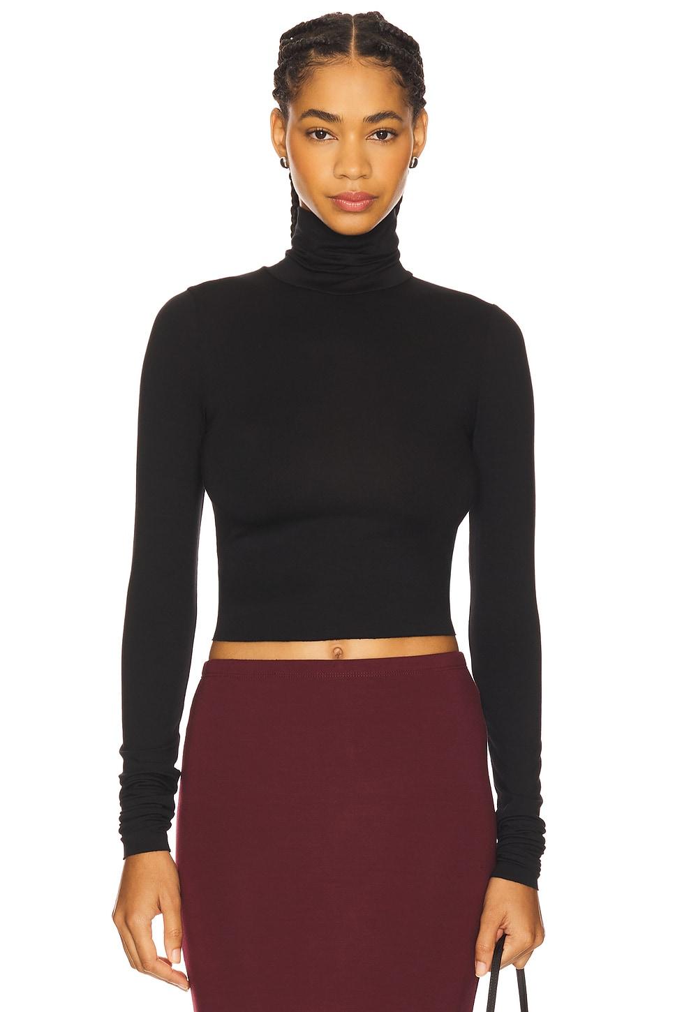 cropped fitted turtleneck soft jersey top