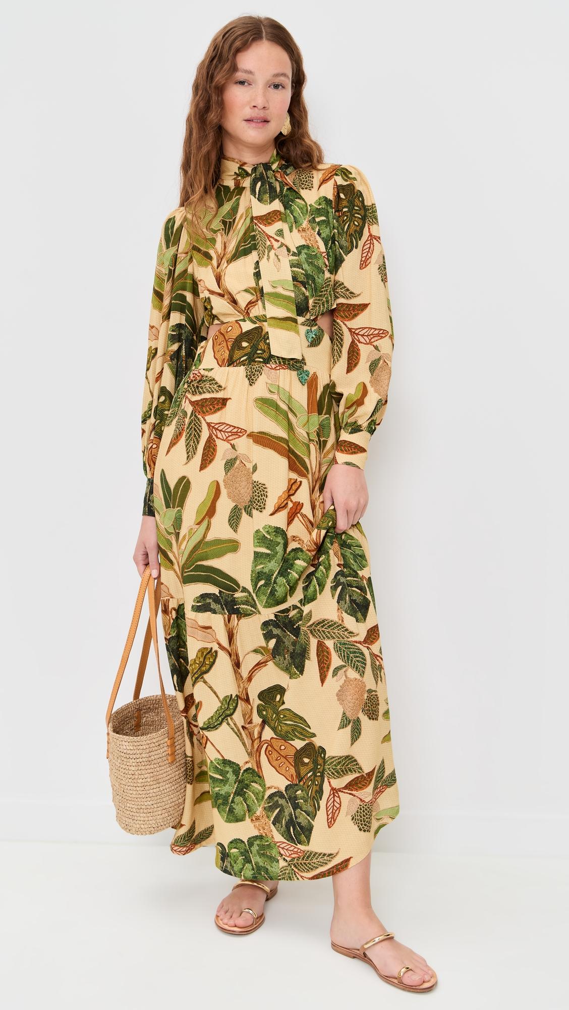 cropped forest print dress