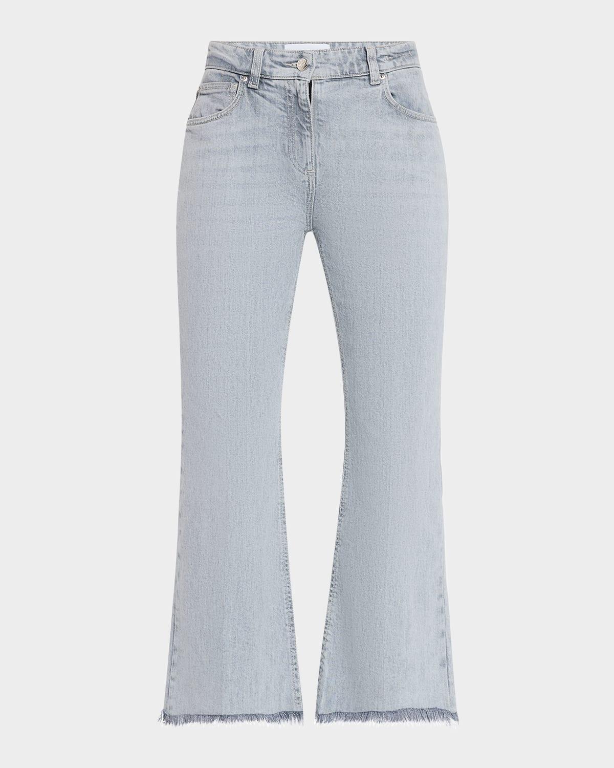 cropped fringe-hem flare jeans