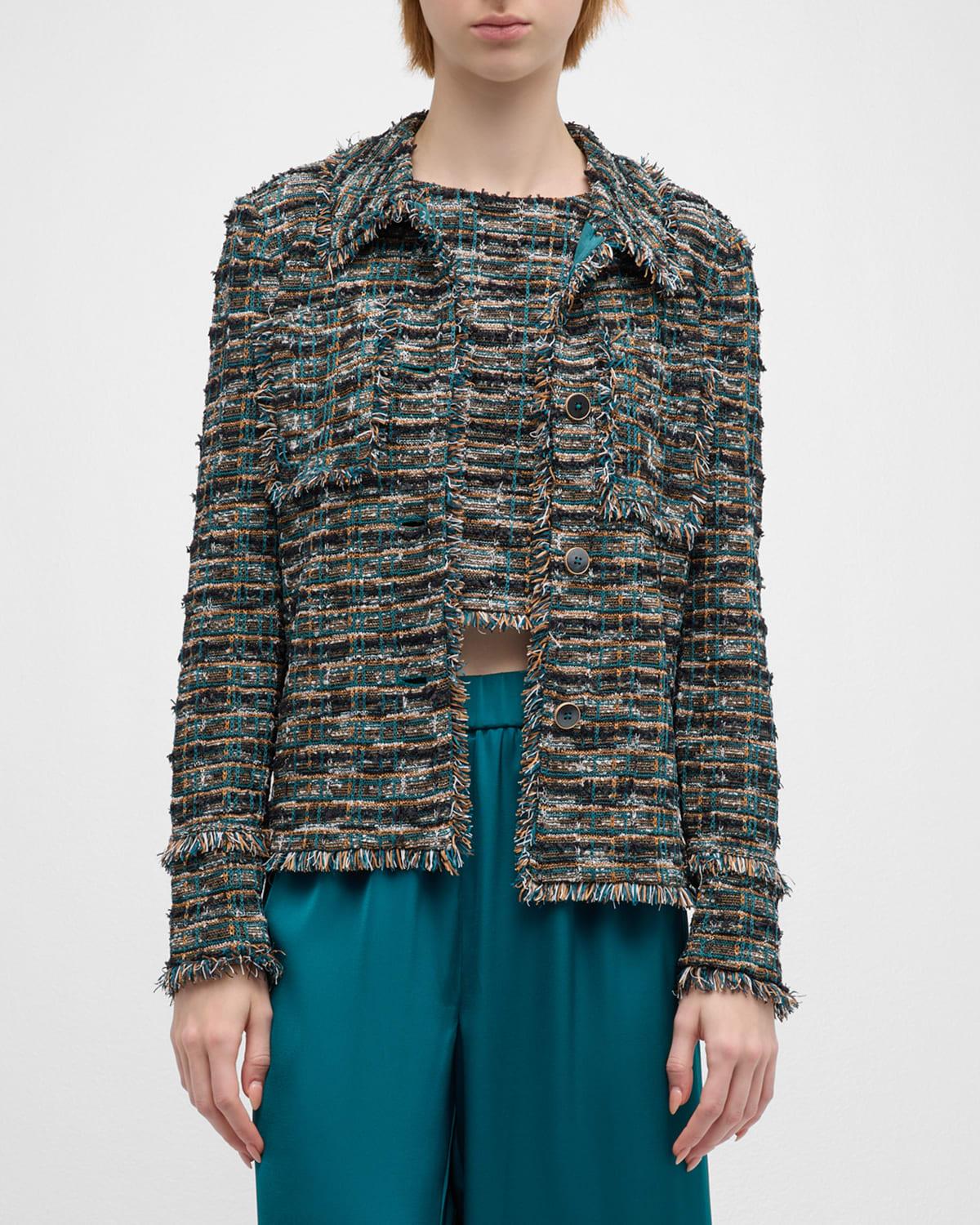 cropped fringe-trim tweed knit tank