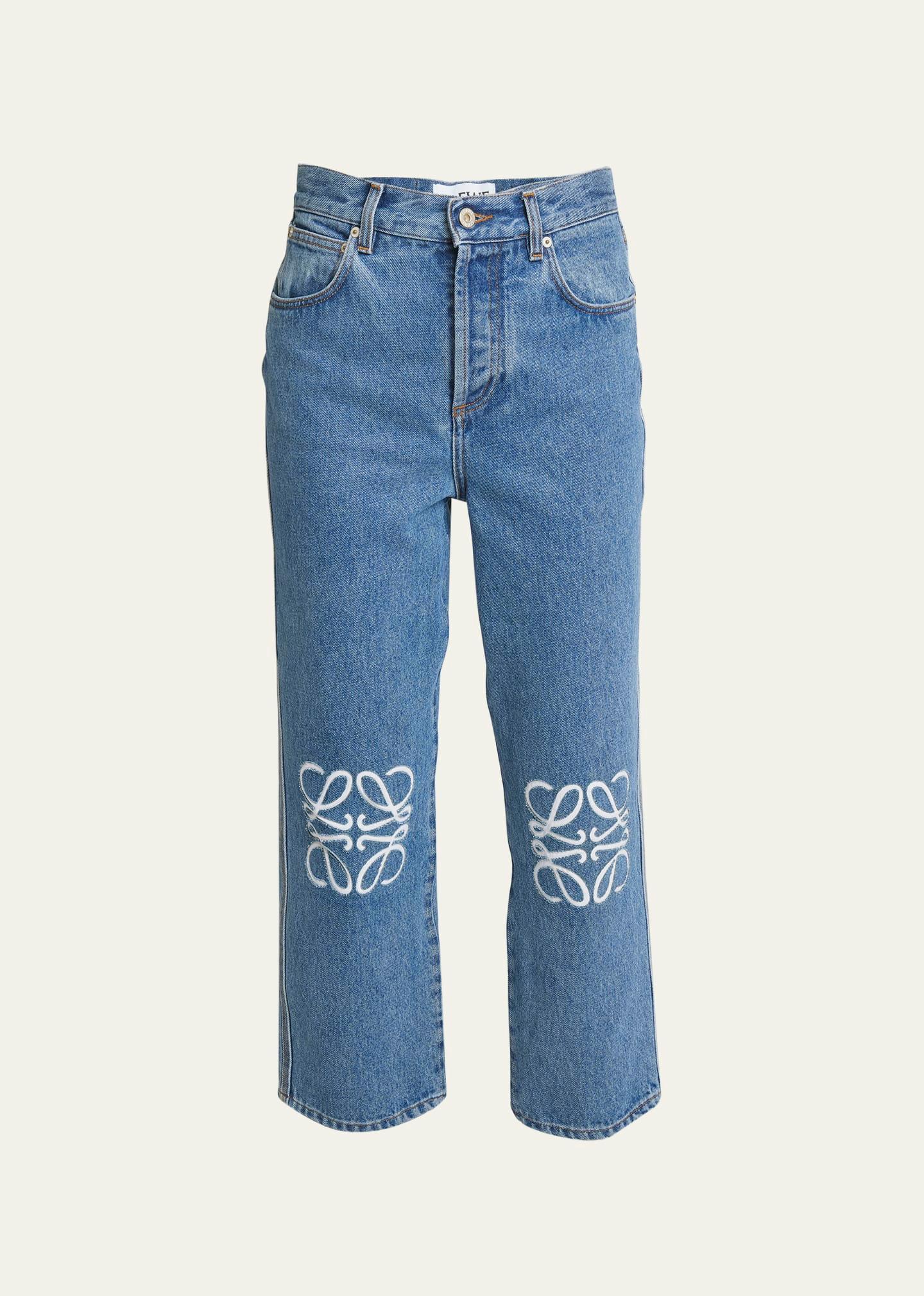 cropped jeans with anagram knee detail