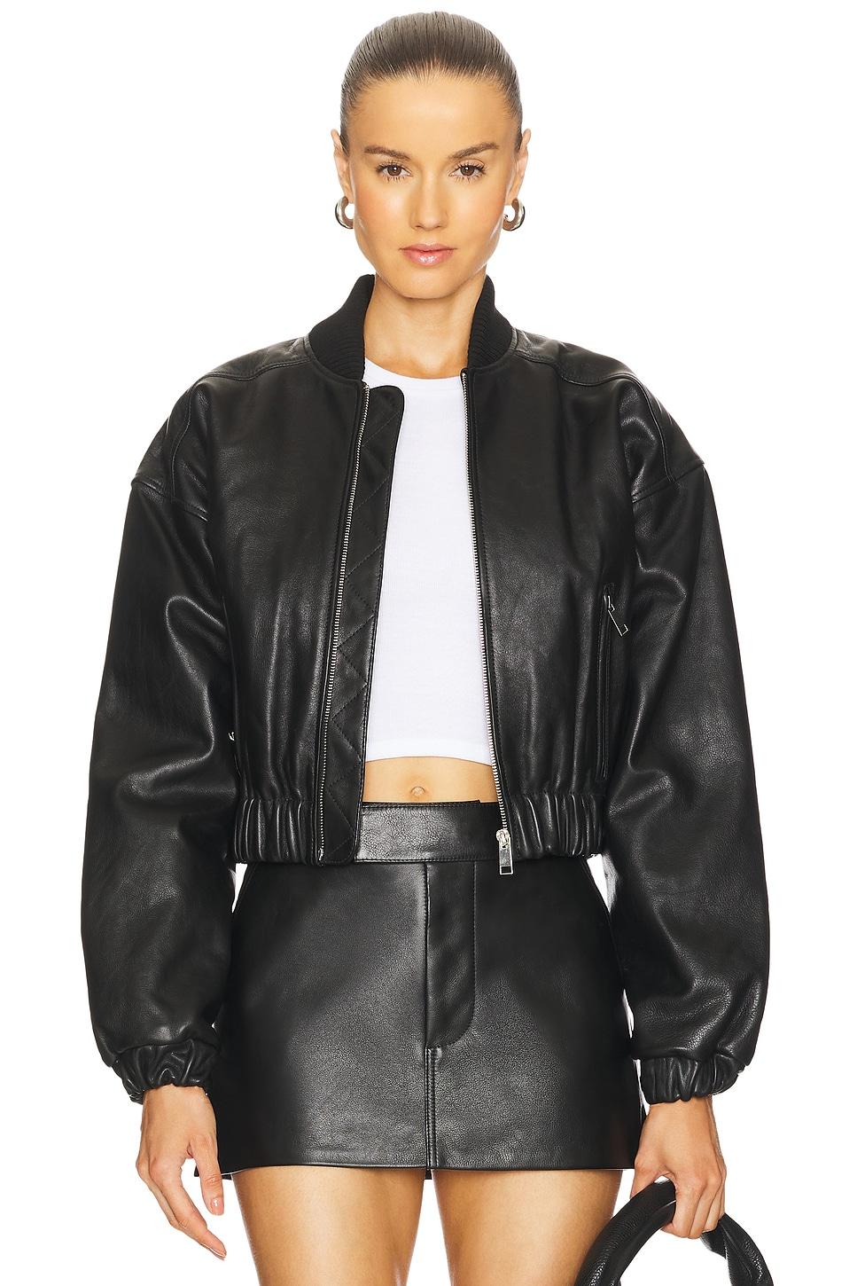cropped leather bomber jacket