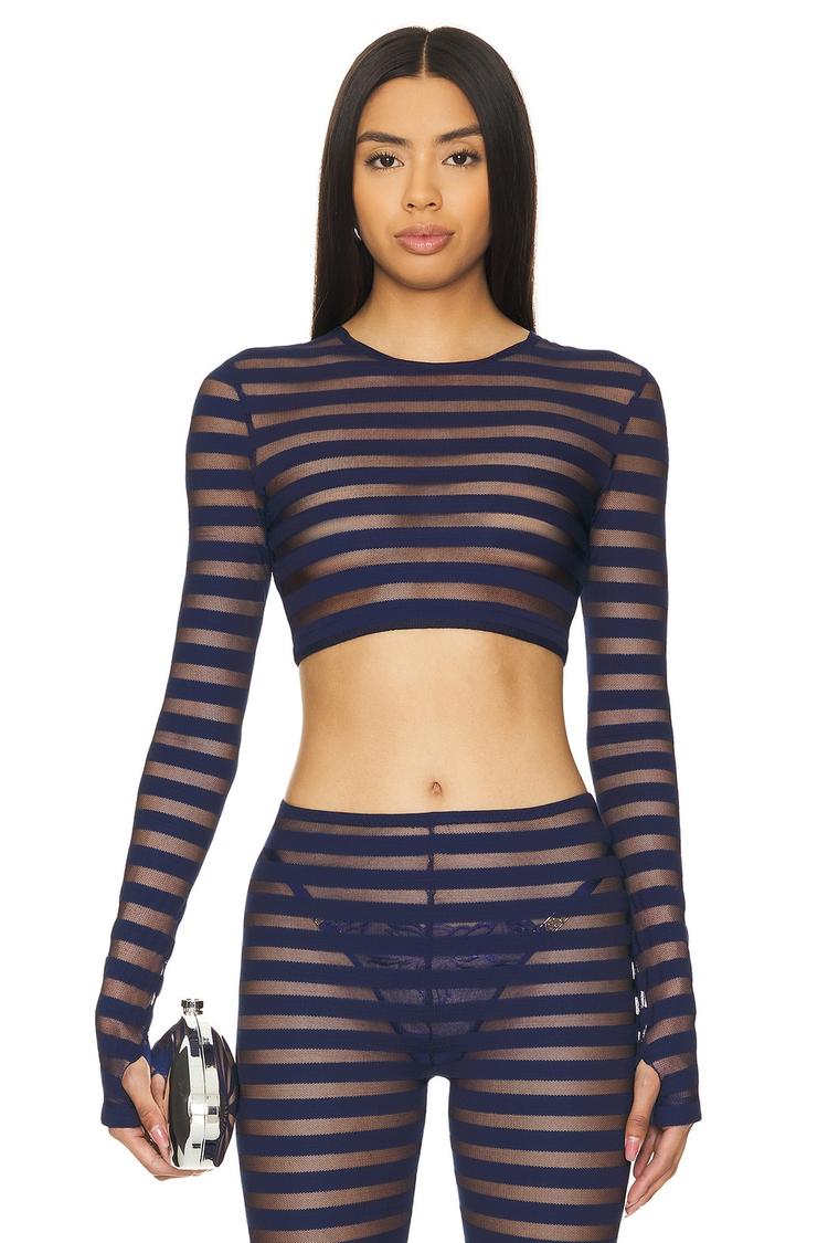 cropped long sleeve crewneck top
