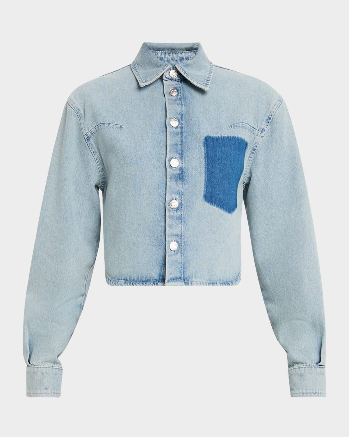cropped long-sleeve denim shirt