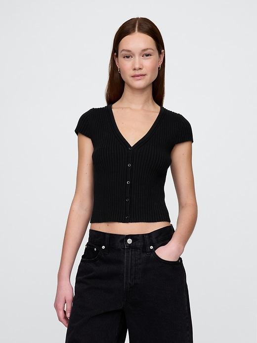 cropped rib cardigan