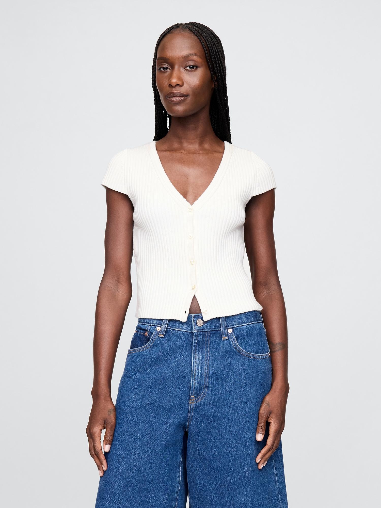 cropped rib cardigan