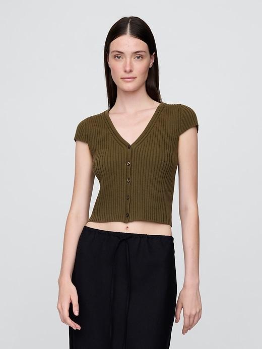 cropped rib cardigan