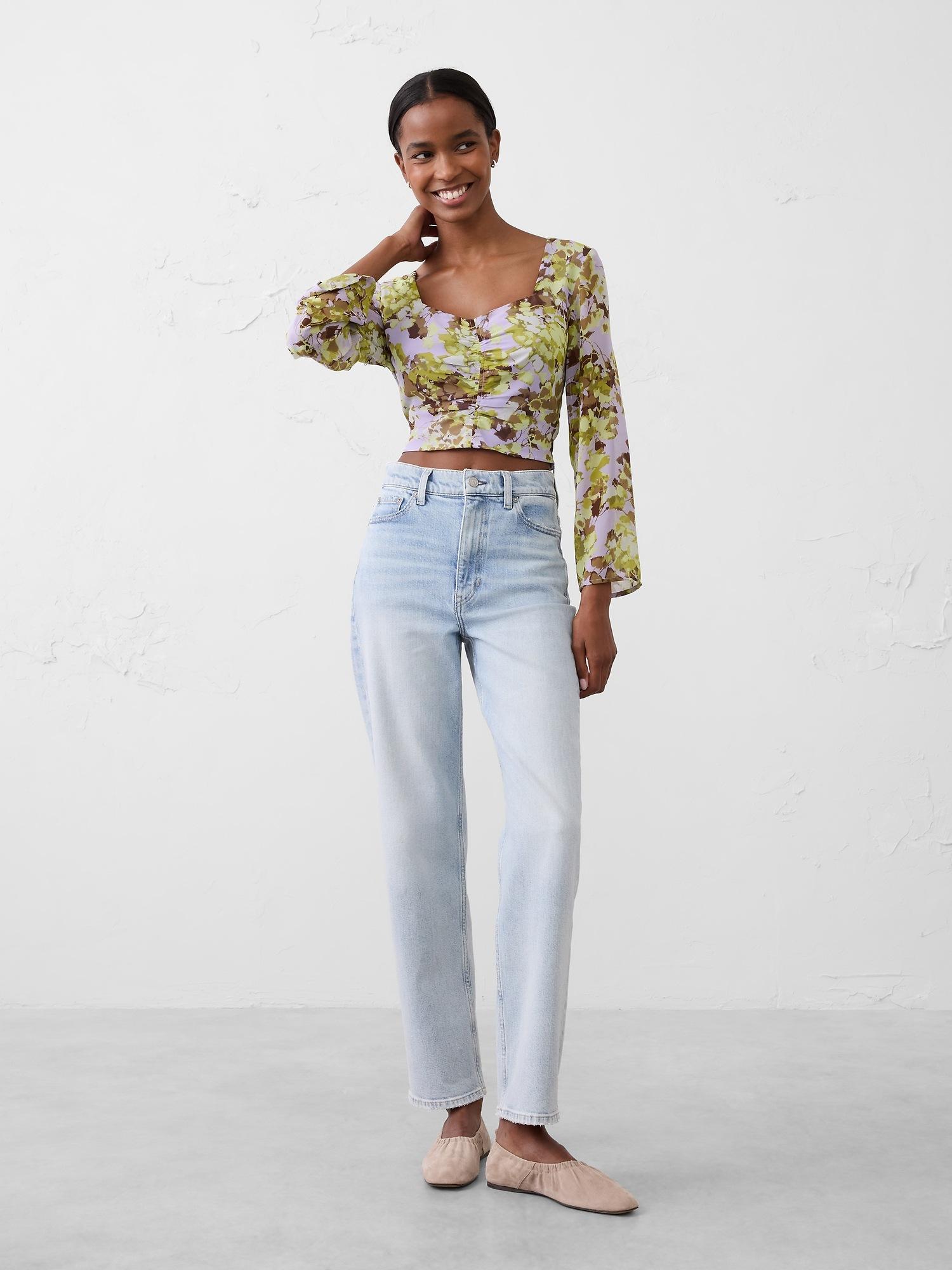 cropped shirred sweetheart-neck top