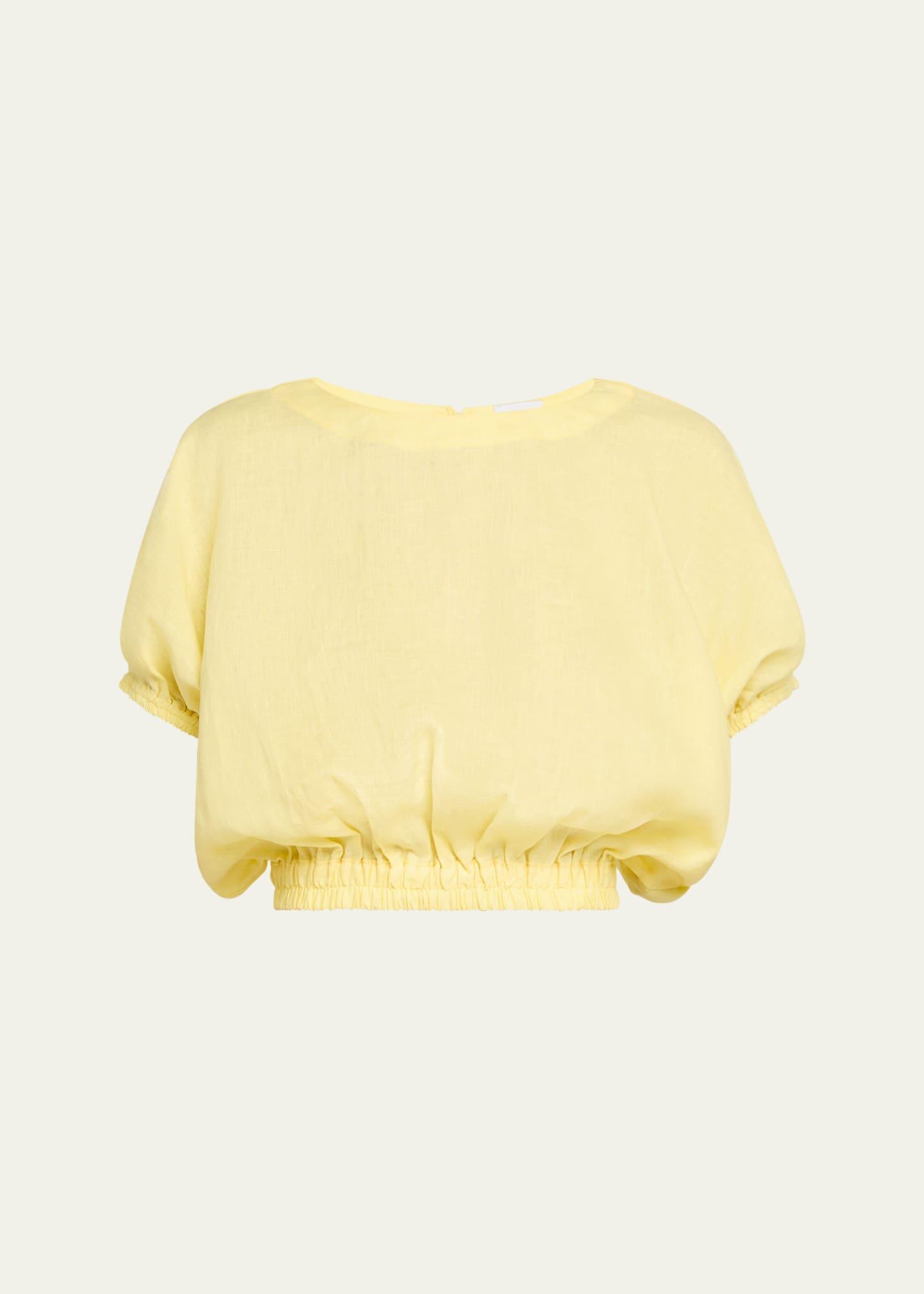 cropped short-sleeve linen top