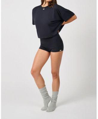 cropped sleep tee fold over short pajama set