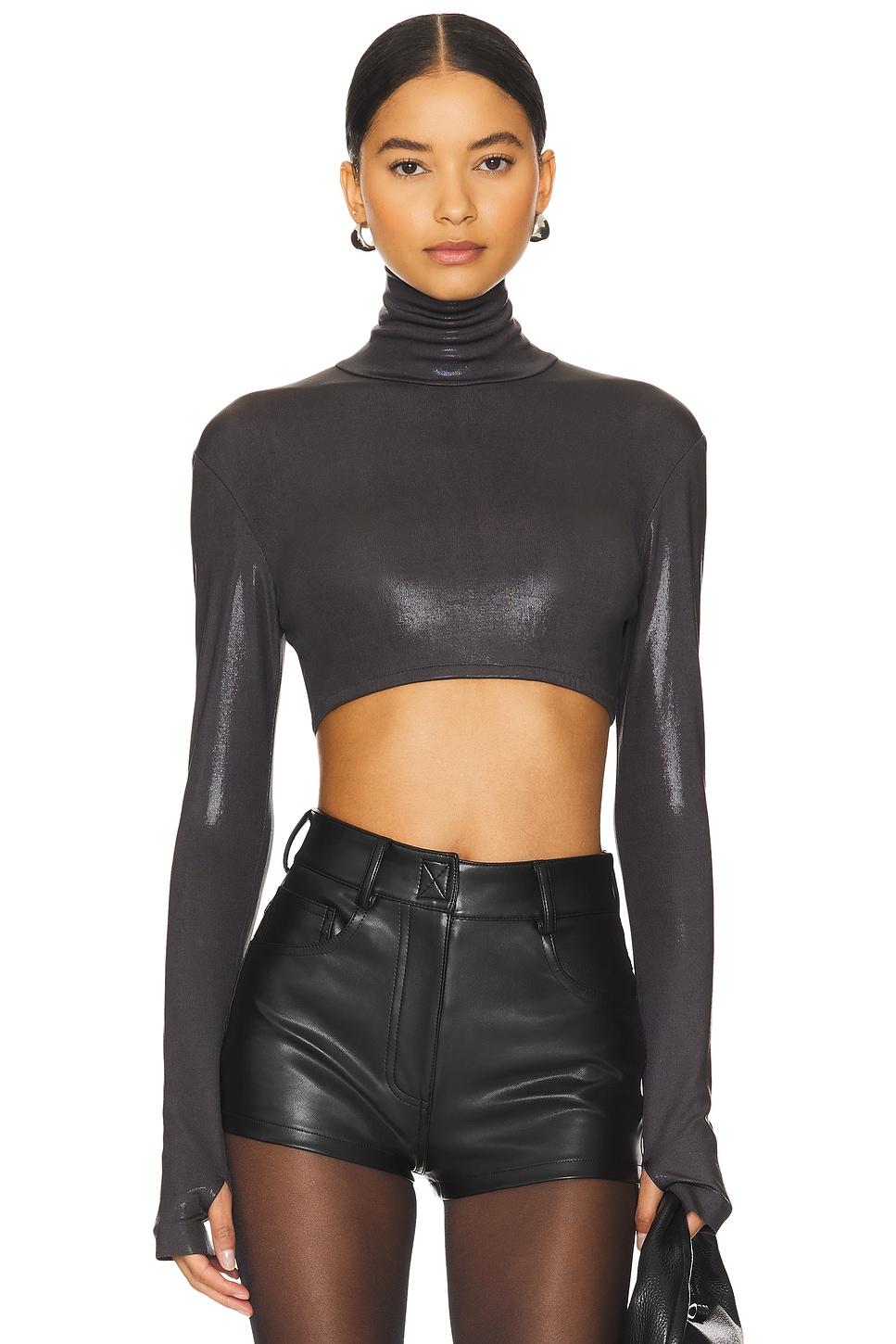 cropped slim fit long sleeve turtleneck top