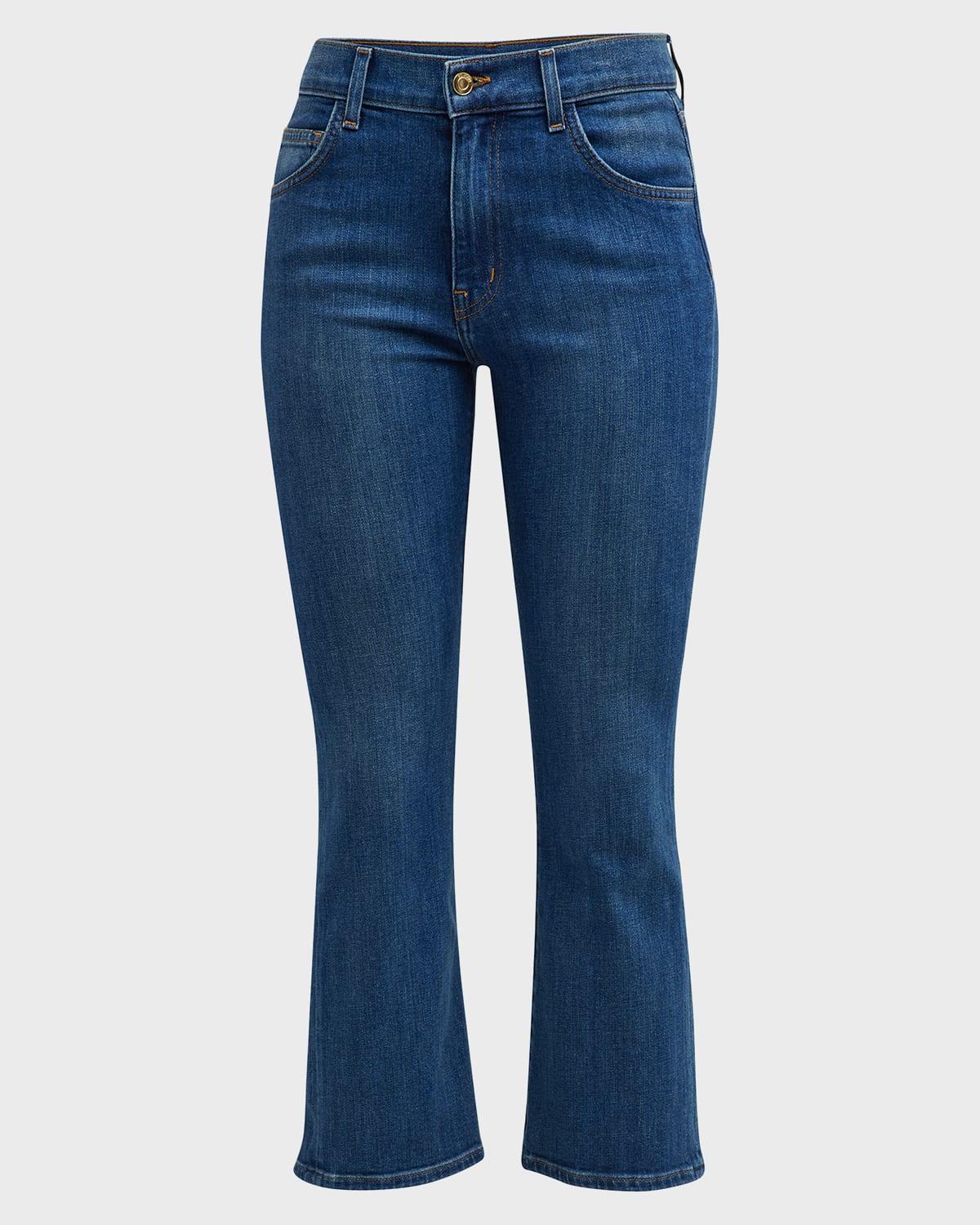 cropped stretch denim flare jeans