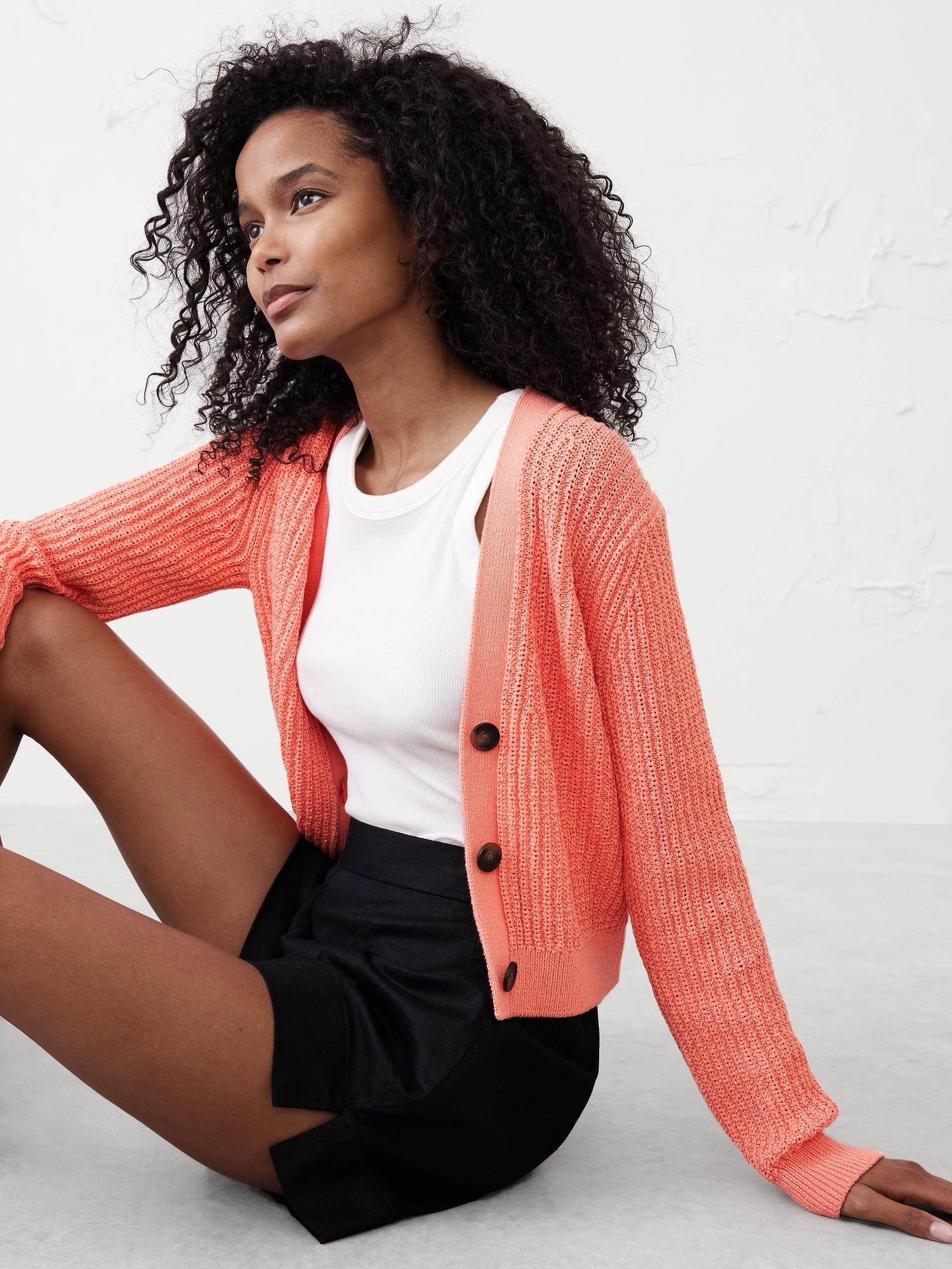 cropped textured cardigan sweater
