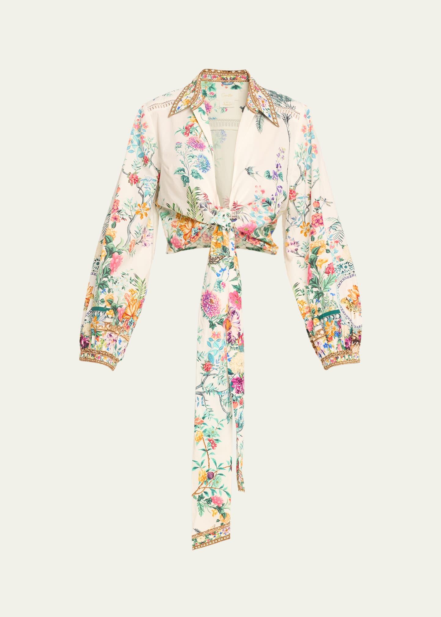 cropped tie-front organic cotton poplin wrap shirt