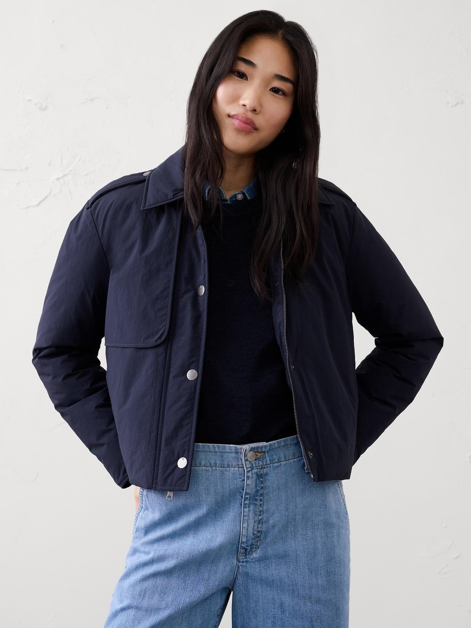 cropped trench puffer jacket