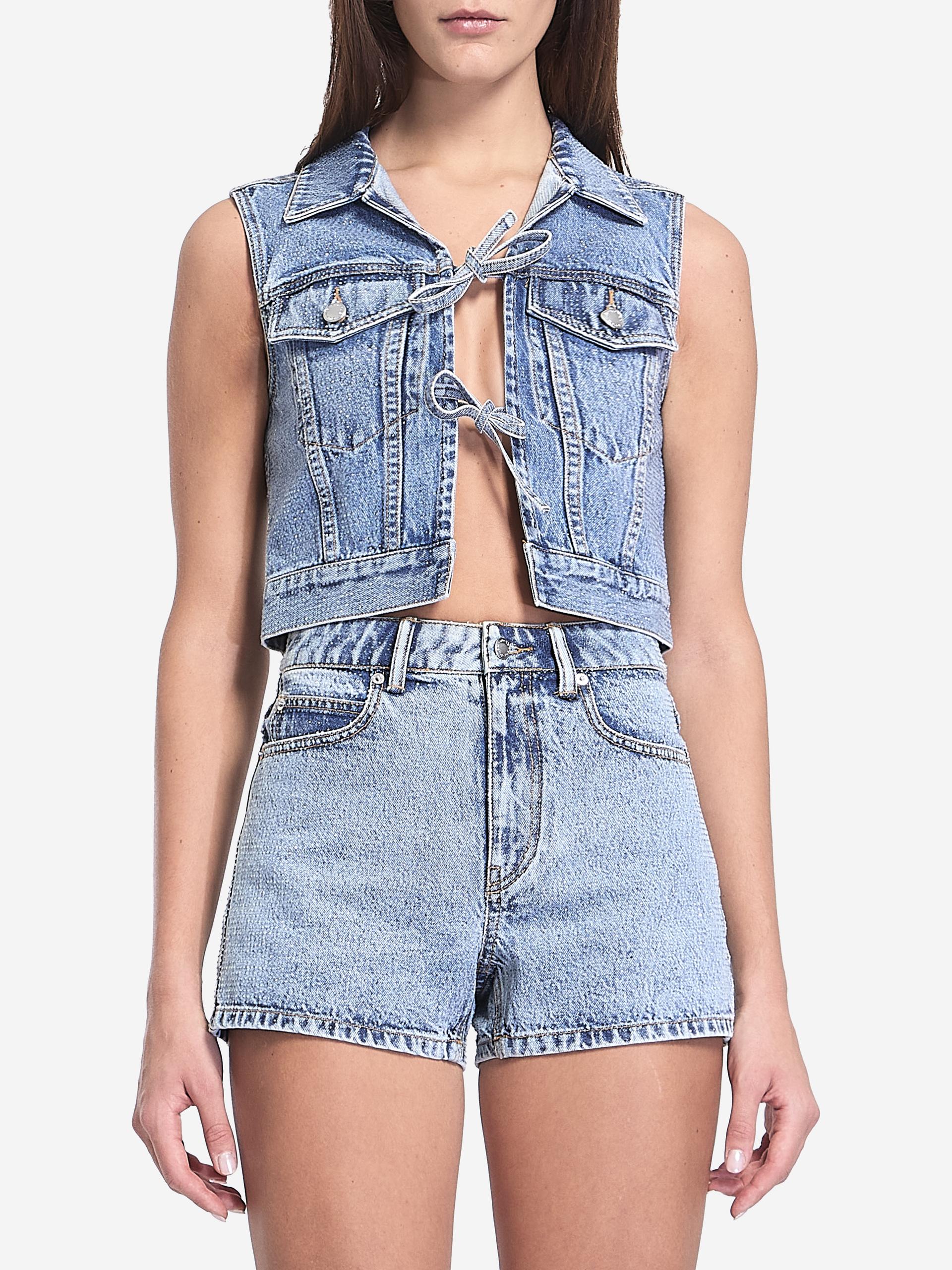 cropped vest with bows and crystals