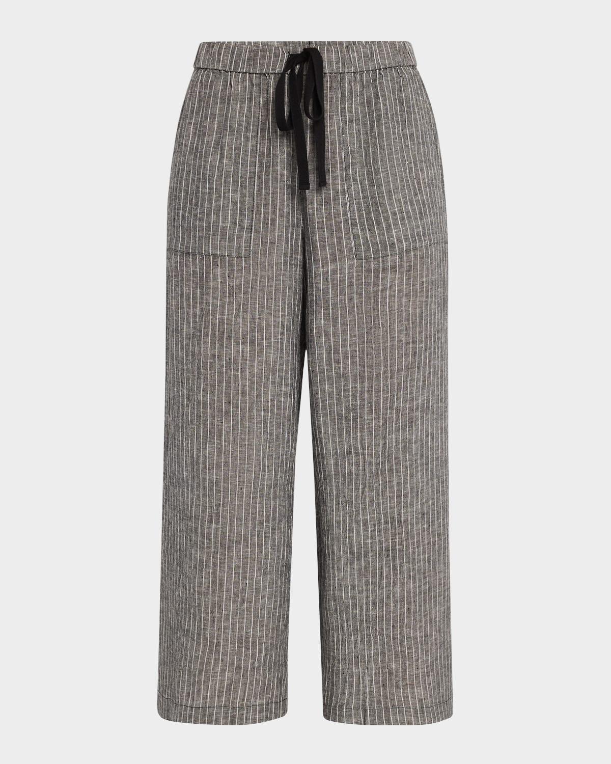 cropped wide-leg striped organic linen pants
