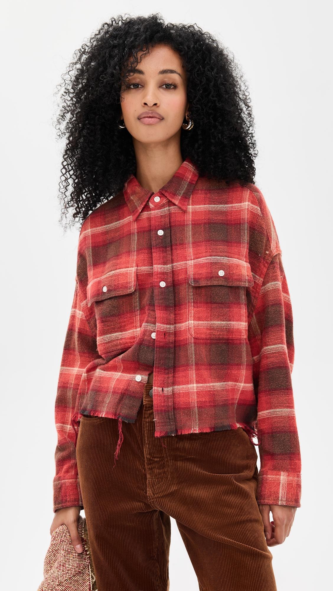 cropped work flannel shirt