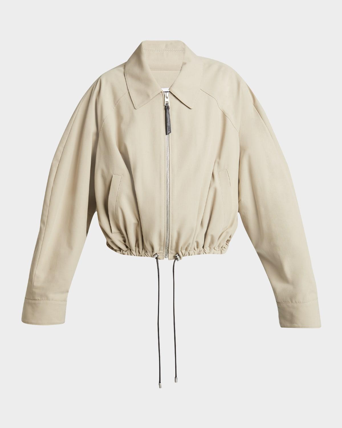 cropped zip up drawstring balloon jacket