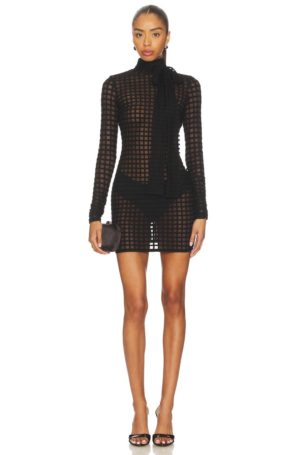 cross grain dress with pussybow detail