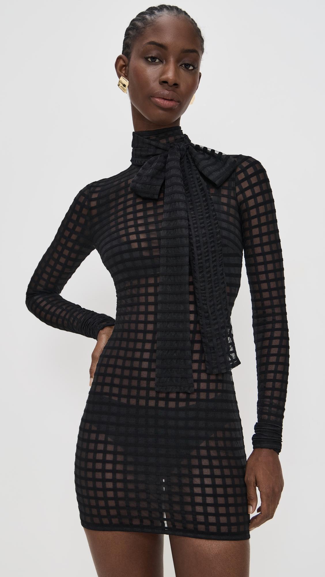 cross grain dress with pussybow detail