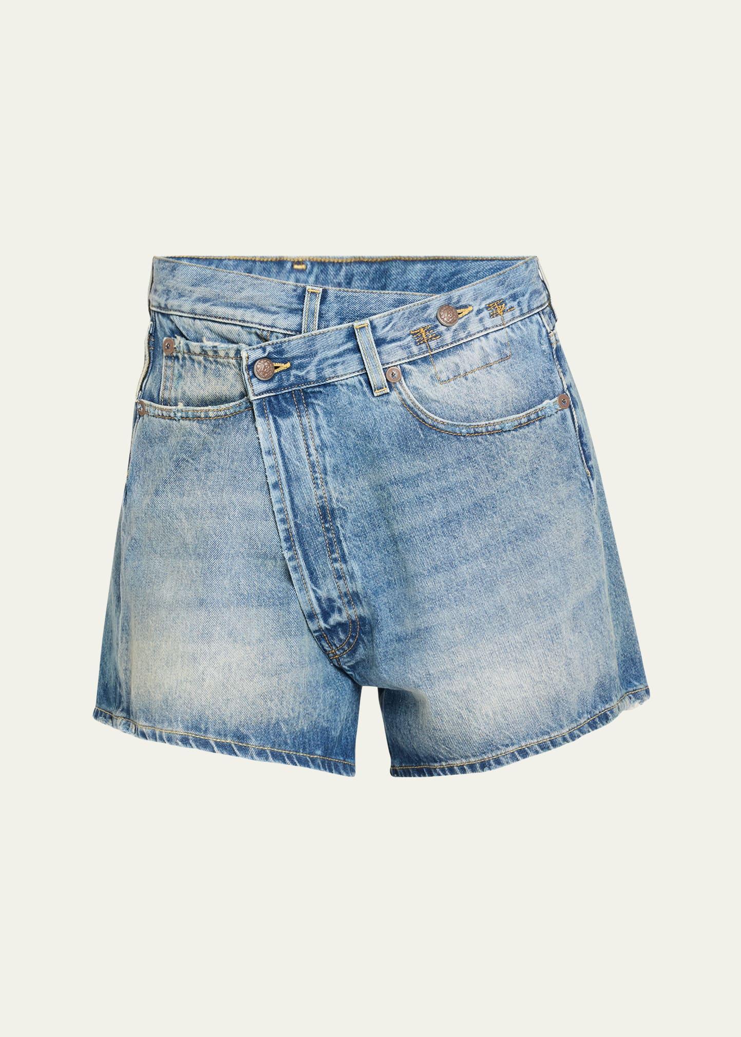 crossover denim shorts