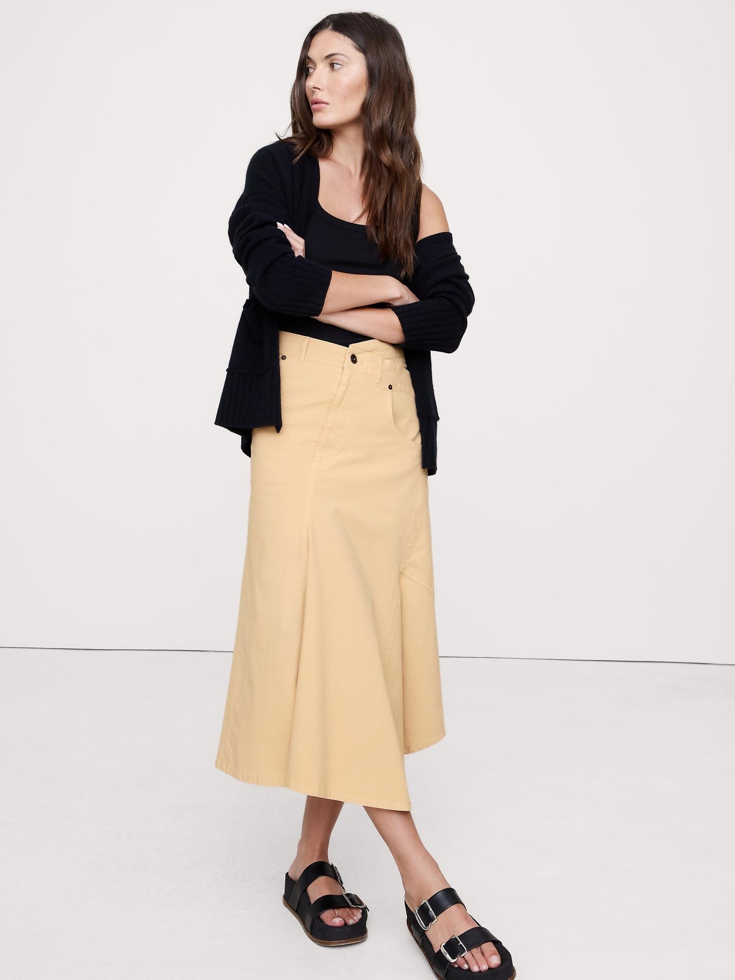 crossover stretch-cotton long-midi skirt