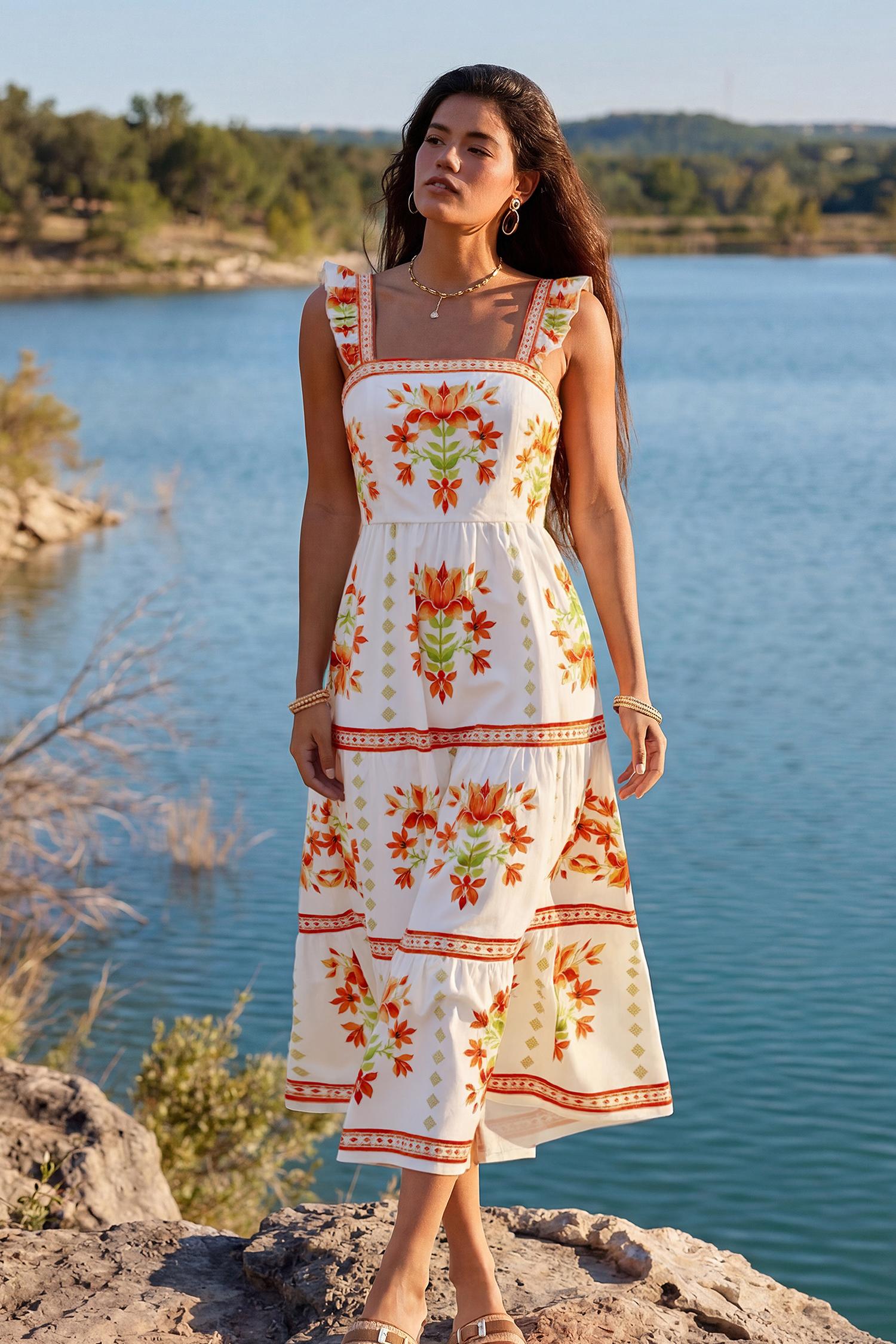 cruising all day floral maxi dress - l